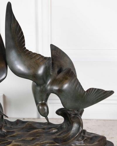 J B L onard J B L onard Two Seagulls in Flight Art Deco Bronze Sculpture