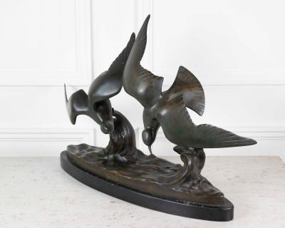 J B L onard J B L onard Two Seagulls in Flight Art Deco Bronze Sculpture