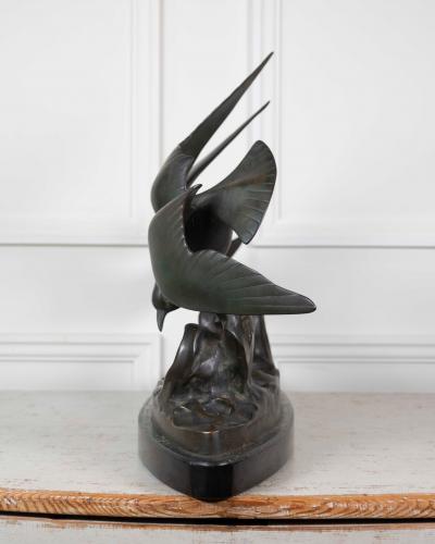 J B L onard J B L onard Two Seagulls in Flight Art Deco Bronze Sculpture
