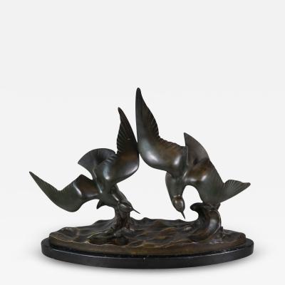 J B L onard J B L onard Two Seagulls in Flight Art Deco Bronze Sculpture