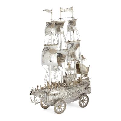 J D Schleissner Antique Hanau silver and silver gilt nef