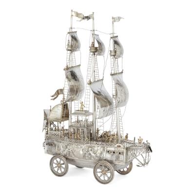 J D Schleissner Antique Hanau silver and silver gilt nef