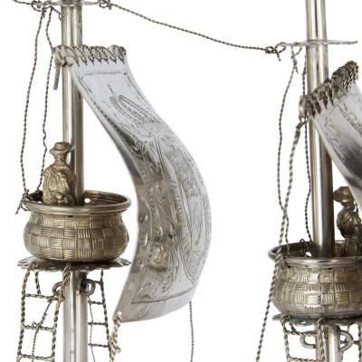 J D Schleissner Antique Hanau silver and silver gilt nef