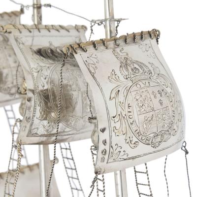 J D Schleissner Antique Hanau silver and silver gilt nef