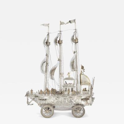 J D Schleissner Antique Hanau silver and silver gilt nef