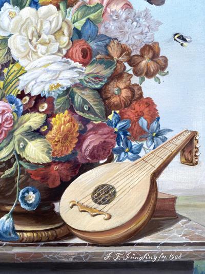 J Friedrich Jungling Floral Bouquet with Mandolin