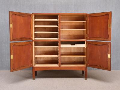J Ingvard Jensen Jens Ingvard Jensen Tr fle Cabinet in Teak Leather and Brass Denmark 1940s