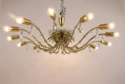 J L Lobmeyr Huge Floral Lobmeyr Mid Century Brass Crystal Chandelier 1950s Austria