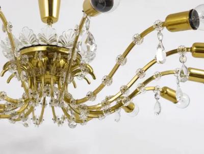 J L Lobmeyr Huge Floral Lobmeyr Mid Century Brass Crystal Chandelier 1950s Austria