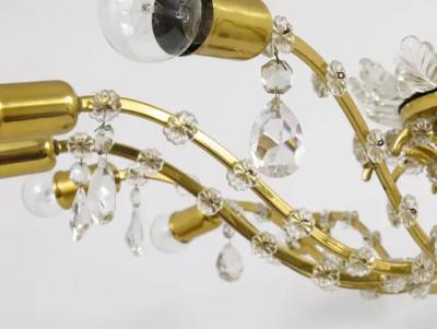 J L Lobmeyr Huge Floral Lobmeyr Mid Century Brass Crystal Chandelier 1950s Austria