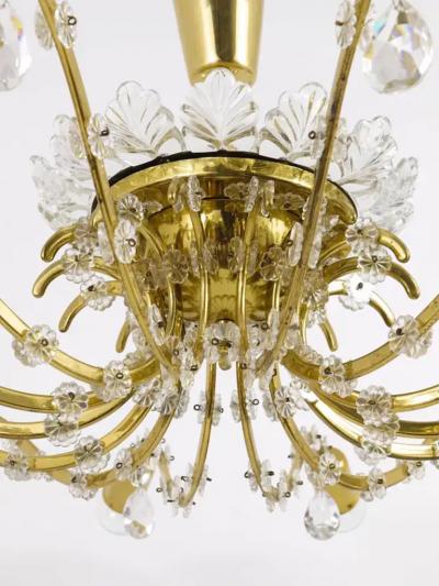 J L Lobmeyr Huge Floral Lobmeyr Mid Century Brass Crystal Chandelier 1950s Austria