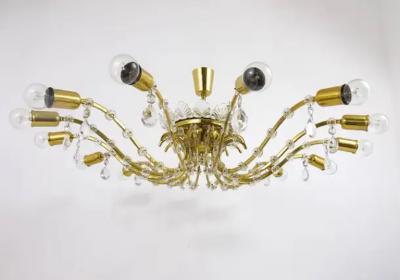 J L Lobmeyr Huge Floral Lobmeyr Mid Century Brass Crystal Chandelier 1950s Austria