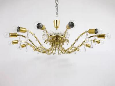 J L Lobmeyr Huge Floral Lobmeyr Mid Century Brass Crystal Chandelier 1950s Austria