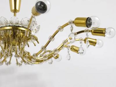 J L Lobmeyr Huge Floral Lobmeyr Mid Century Brass Crystal Chandelier 1950s Austria