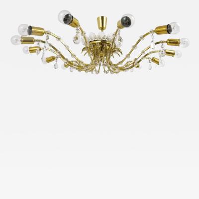 J L Lobmeyr Huge Floral Lobmeyr Mid Century Brass Crystal Chandelier 1950s Austria