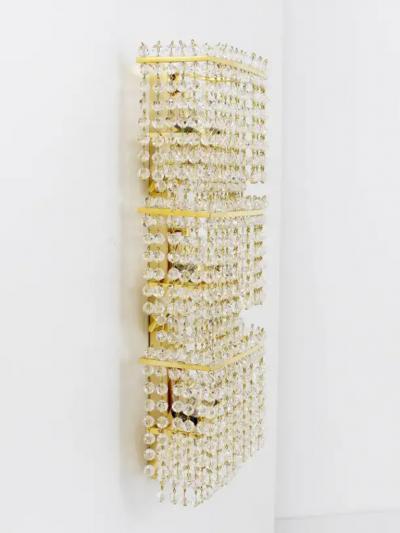 J L Lobmeyr J L Lobmeyr Huge Square Gold Plated Crystal and Brass Sconce Austria 1970s