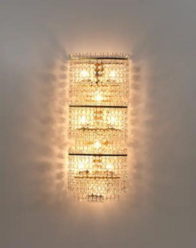 J L Lobmeyr J L Lobmeyr Huge Square Gold Plated Crystal and Brass Sconce Austria 1970s