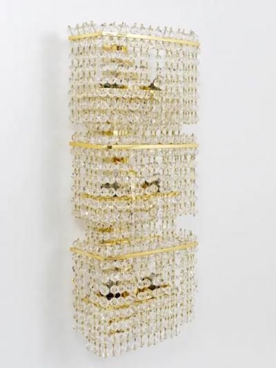 J L Lobmeyr J L Lobmeyr Huge Square Gold Plated Crystal and Brass Sconce Austria 1970s