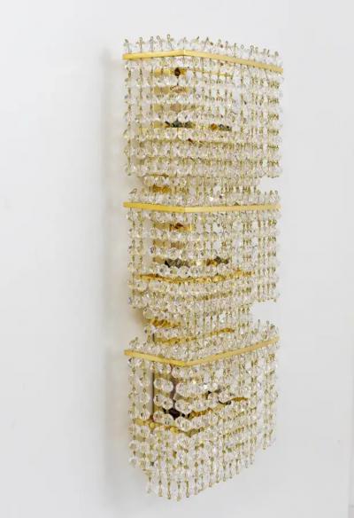 J L Lobmeyr J L Lobmeyr Huge Square Gold Plated Crystal and Brass Sconce Austria 1970s