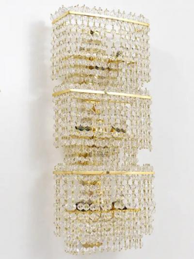 J L Lobmeyr J L Lobmeyr Huge Square Gold Plated Crystal and Brass Sconce Austria 1970s