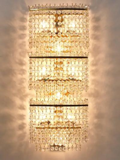 J L Lobmeyr J L Lobmeyr Huge Square Gold Plated Crystal and Brass Sconce Austria 1970s