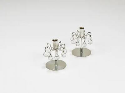 J L Lobmeyr J L Lobmeyr Lights of Vienna Pair Candleholders Faceted Swarovski Crystals