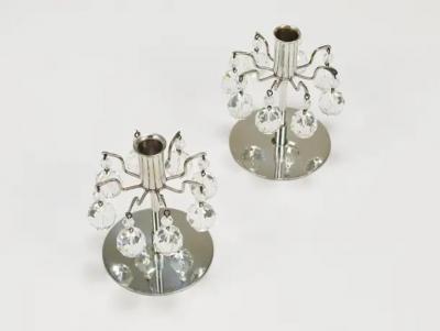 J L Lobmeyr J L Lobmeyr Lights of Vienna Pair Candleholders Faceted Swarovski Crystals