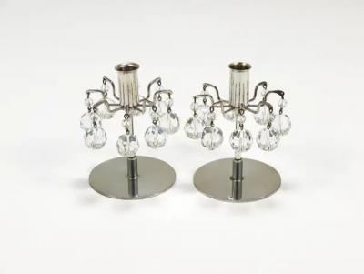 J L Lobmeyr J L Lobmeyr Lights of Vienna Pair Candleholders Faceted Swarovski Crystals