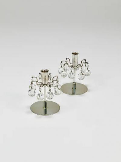 J L Lobmeyr J L Lobmeyr Lights of Vienna Pair Candleholders Faceted Swarovski Crystals
