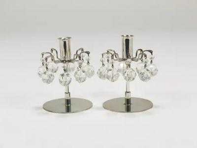 J L Lobmeyr J L Lobmeyr Lights of Vienna Pair Candleholders Faceted Swarovski Crystals