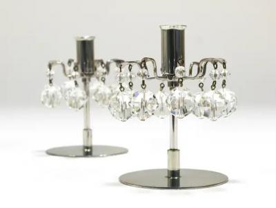 J L Lobmeyr J L Lobmeyr Lights of Vienna Pair Candleholders Faceted Swarovski Crystals