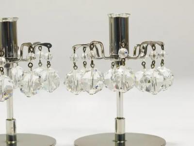 J L Lobmeyr J L Lobmeyr Lights of Vienna Pair Candleholders Faceted Swarovski Crystals