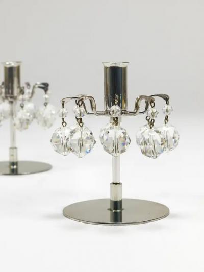 J L Lobmeyr J L Lobmeyr Lights of Vienna Pair Candleholders Faceted Swarovski Crystals