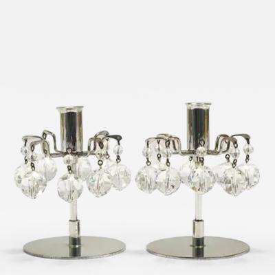J L Lobmeyr J L Lobmeyr Lights of Vienna Pair Candleholders Faceted Swarovski Crystals