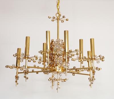 J L Lobmeyr Lobmeyr Circular Brass and Crystal Nine Light Chandelier by Hans Harald Rath