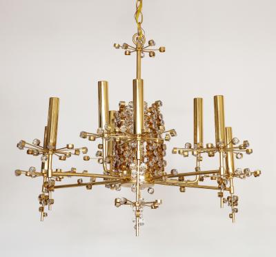 J L Lobmeyr Lobmeyr Circular Brass and Crystal Nine Light Chandelier by Hans Harald Rath