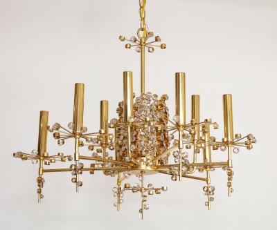 J L Lobmeyr Lobmeyr Circular Brass and Crystal Nine Light Chandelier by Hans Harald Rath