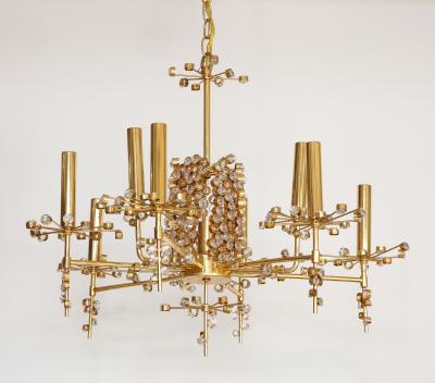 J L Lobmeyr Lobmeyr Circular Brass and Crystal Nine Light Chandelier by Hans Harald Rath