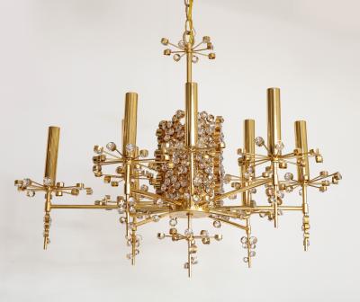 J L Lobmeyr Lobmeyr Circular Brass and Crystal Nine Light Chandelier by Hans Harald Rath