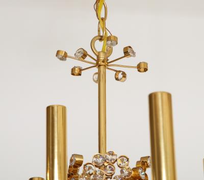 J L Lobmeyr Lobmeyr Circular Brass and Crystal Nine Light Chandelier by Hans Harald Rath