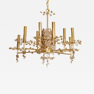 J L Lobmeyr Lobmeyr Circular Brass and Crystal Nine Light Chandelier by Hans Harald Rath