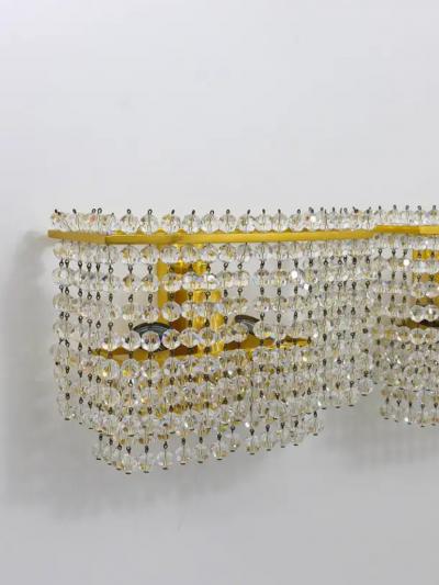 J L Lobmeyr Lobmeyr Pair Square Gold Plated Brass Sconces with Hand Cut Crystals 1970s