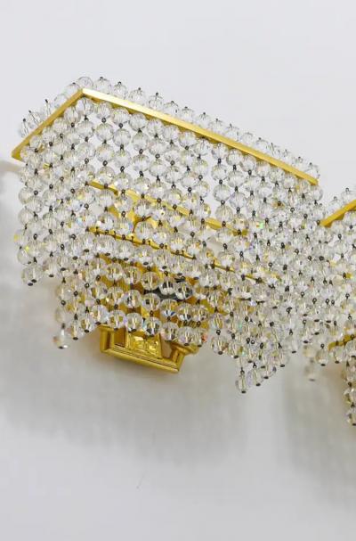 J L Lobmeyr Lobmeyr Pair Square Gold Plated Brass Sconces with Hand Cut Crystals 1970s