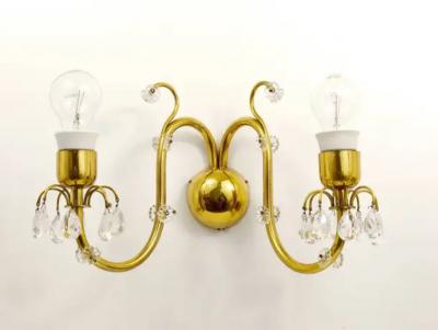 J L Lobmeyr Lobmeyr Vienna Beautiful Huge Brass Crystal Sconce Wall Light Austria 1950s