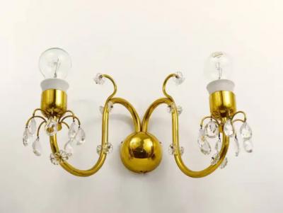 J L Lobmeyr Lobmeyr Vienna Beautiful Huge Brass Crystal Sconce Wall Light Austria 1950s