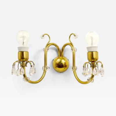 J L Lobmeyr Lobmeyr Vienna Beautiful Huge Brass Crystal Sconce Wall Light Austria 1950s