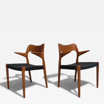 J L M llers M belfabrik Niels Otto Moller Model 55 Teak Arm Chairs for J L Moller