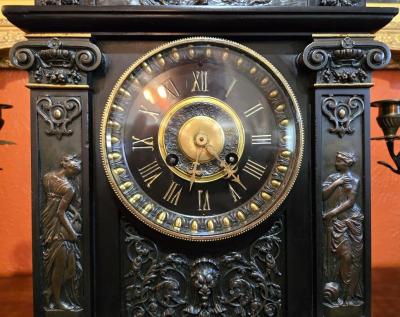 J Marti et Cie 19C French Mantle Clock with Candelabra Garnitures by J Marti Paris 