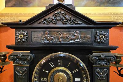 J Marti et Cie 19C French Mantle Clock with Candelabra Garnitures by J Marti Paris 