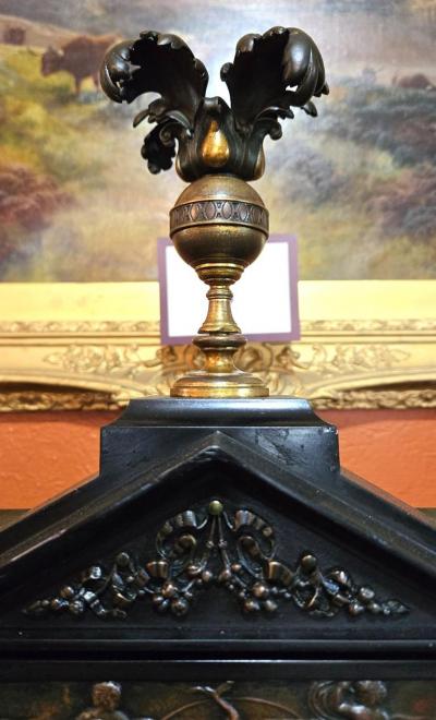 J Marti et Cie 19C French Mantle Clock with Candelabra Garnitures by J Marti Paris 